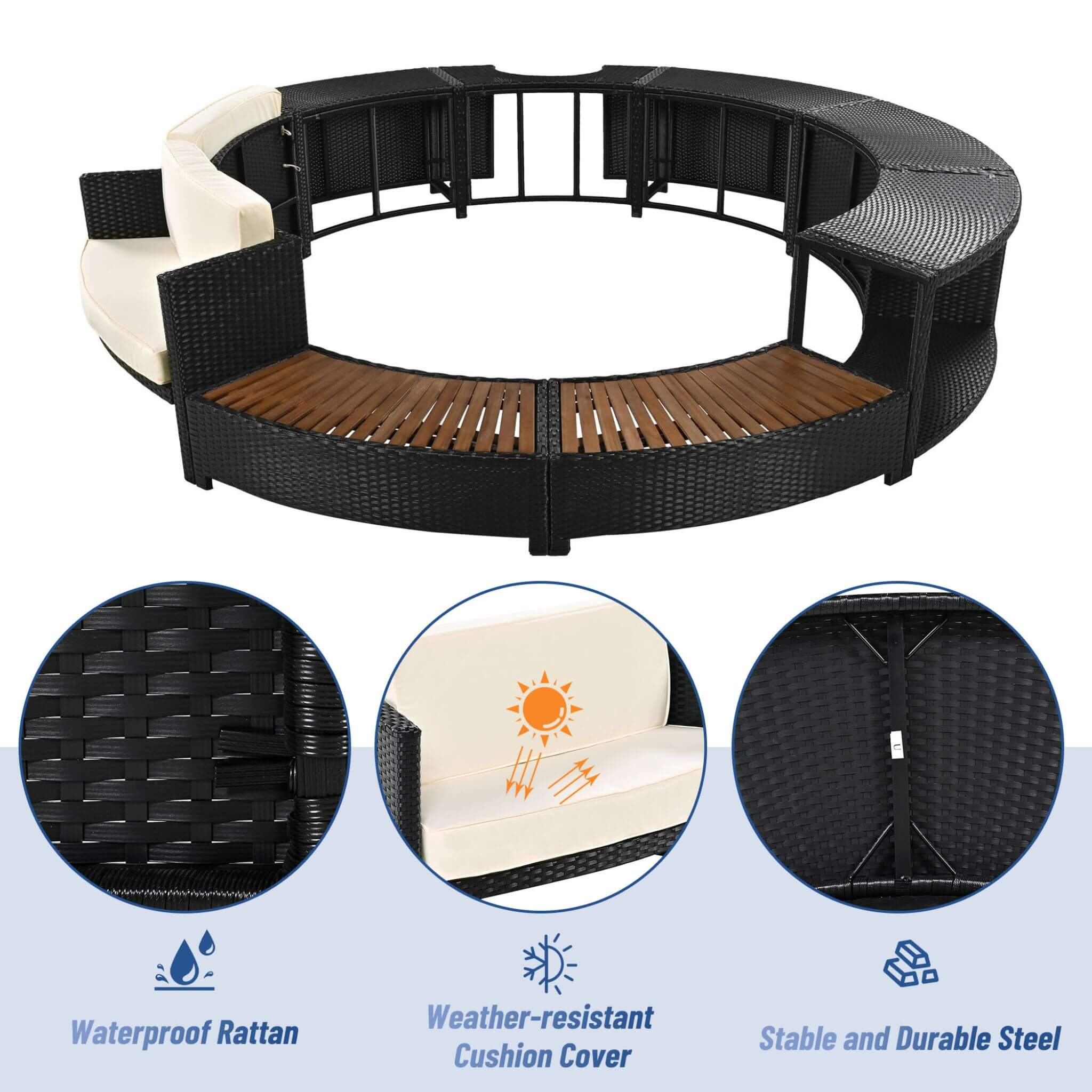 Large Premium Surround Spa Patio Rattan Sofa Set With Storage Compartments And Cushions (SAK75629)