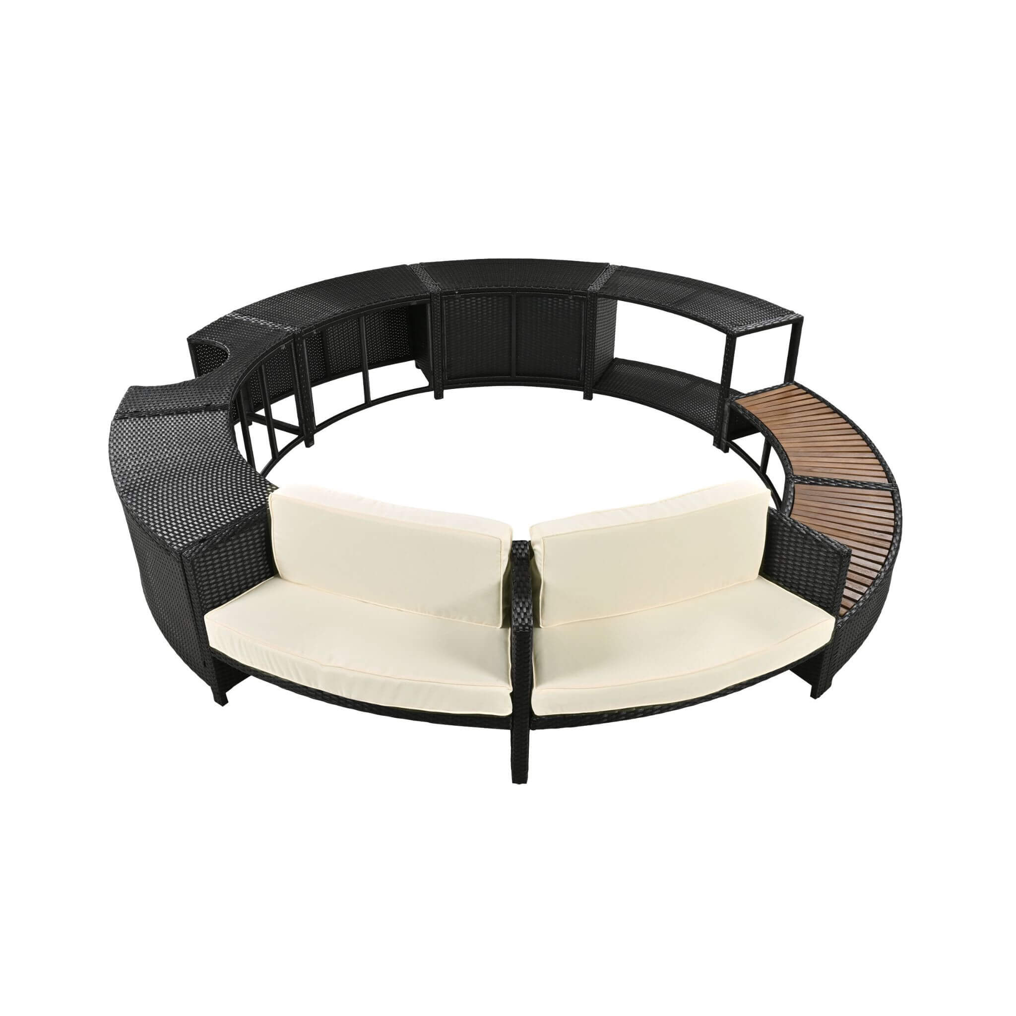 Large Premium Surround Spa Patio Rattan Sofa Set With Storage Compartments And Cushions (SAK75629)