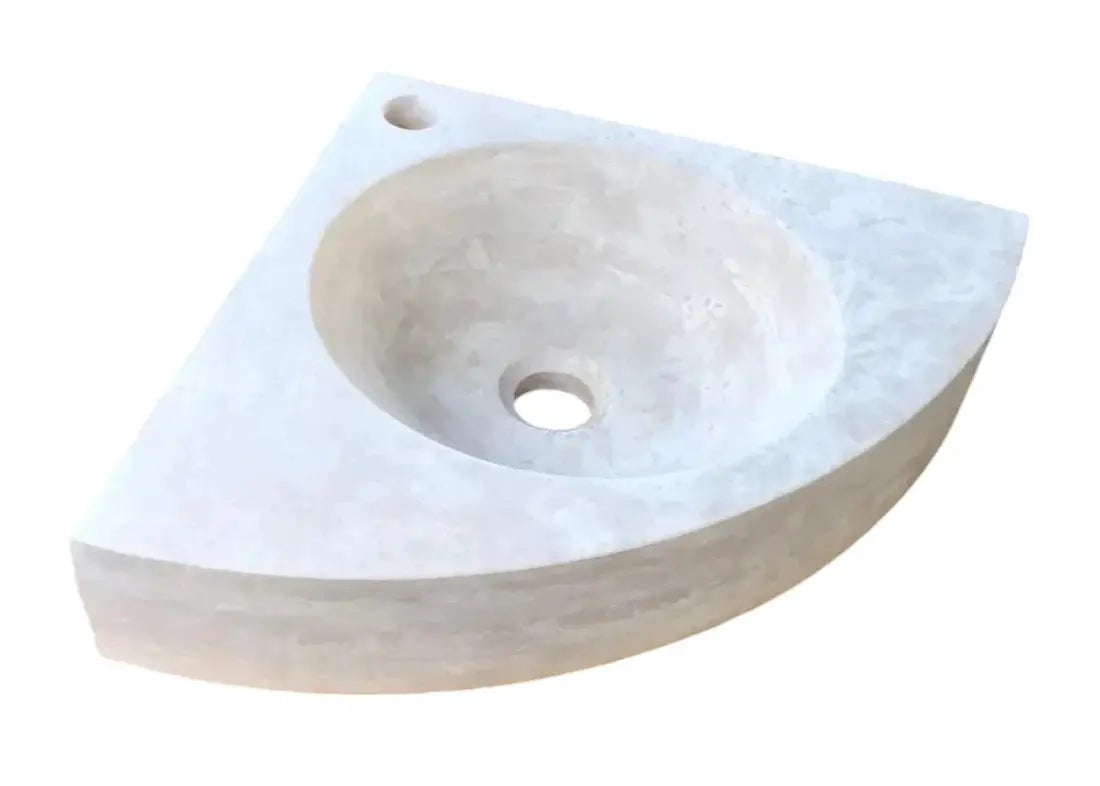 Villohome Troia Light Travertine corner bathroom sink, wall-mount stone vanity, 16x16x4 inches