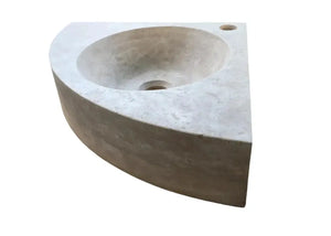 Villohome Troia Light Travertine wall-mount corner bathroom vanity sink, 16x16x4 inches