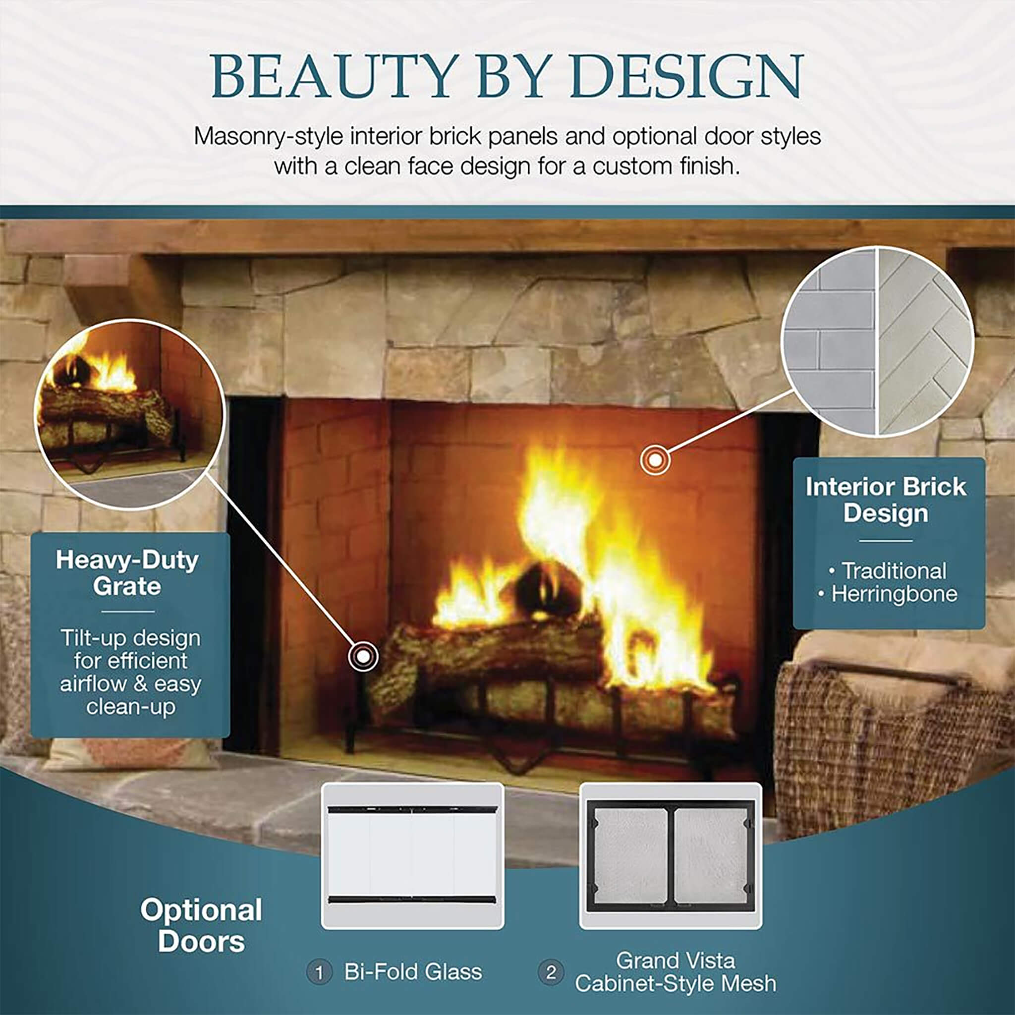 Majestic Biltmore 36" Herringbone Pattern Open Wood-Burning Fireplace [SB60HB] (SAK62147)