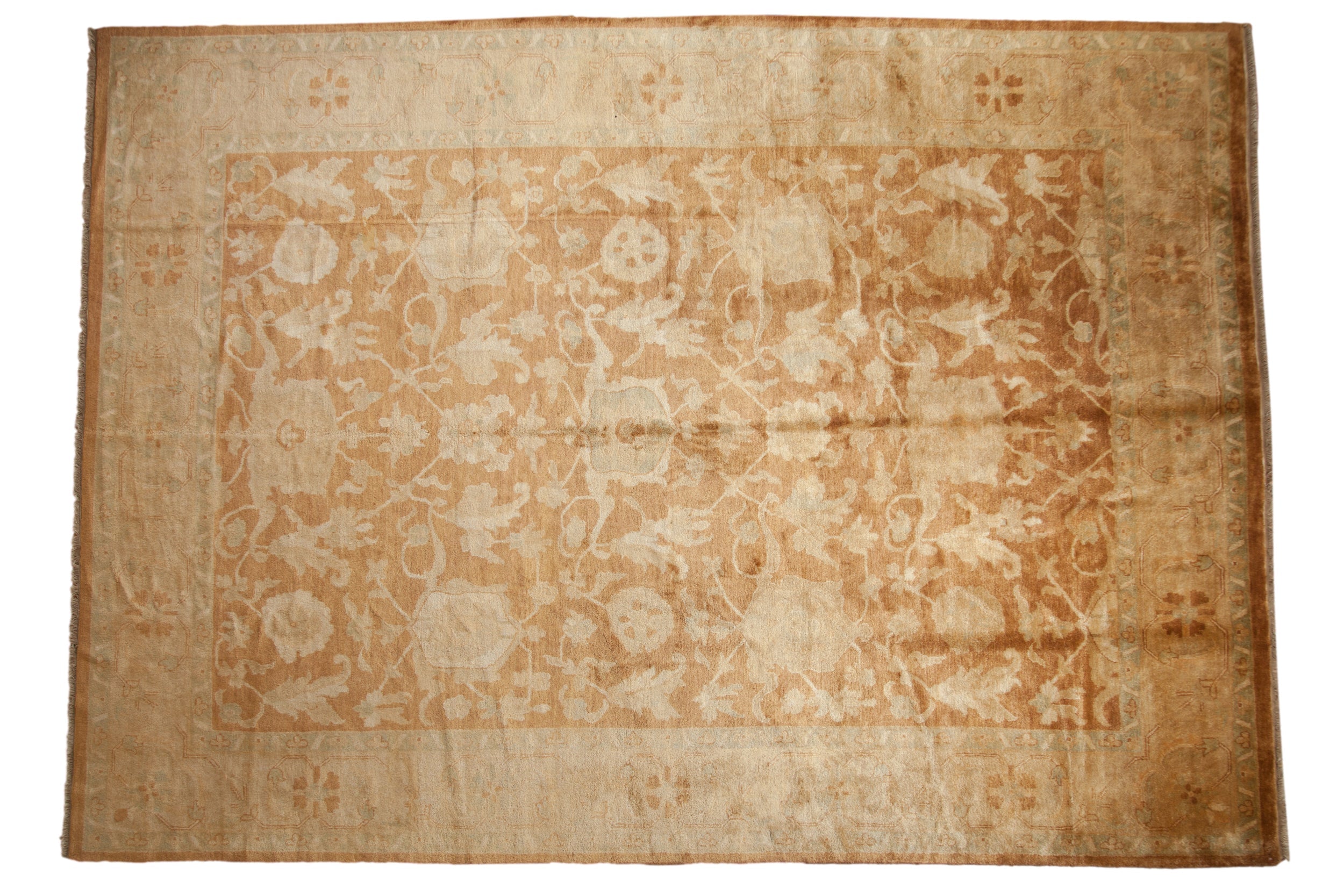 10x14 Vintage Gold Wash Indian Oushak Design Carpet
