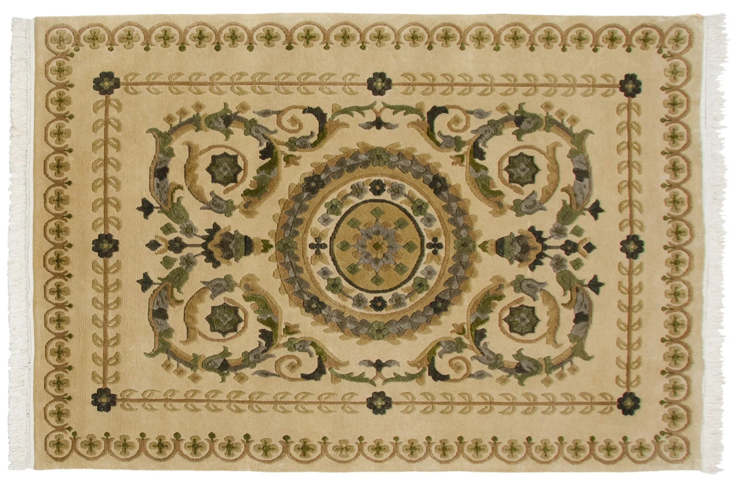 4x6 Vintage Indian Savonnerie Design Rug