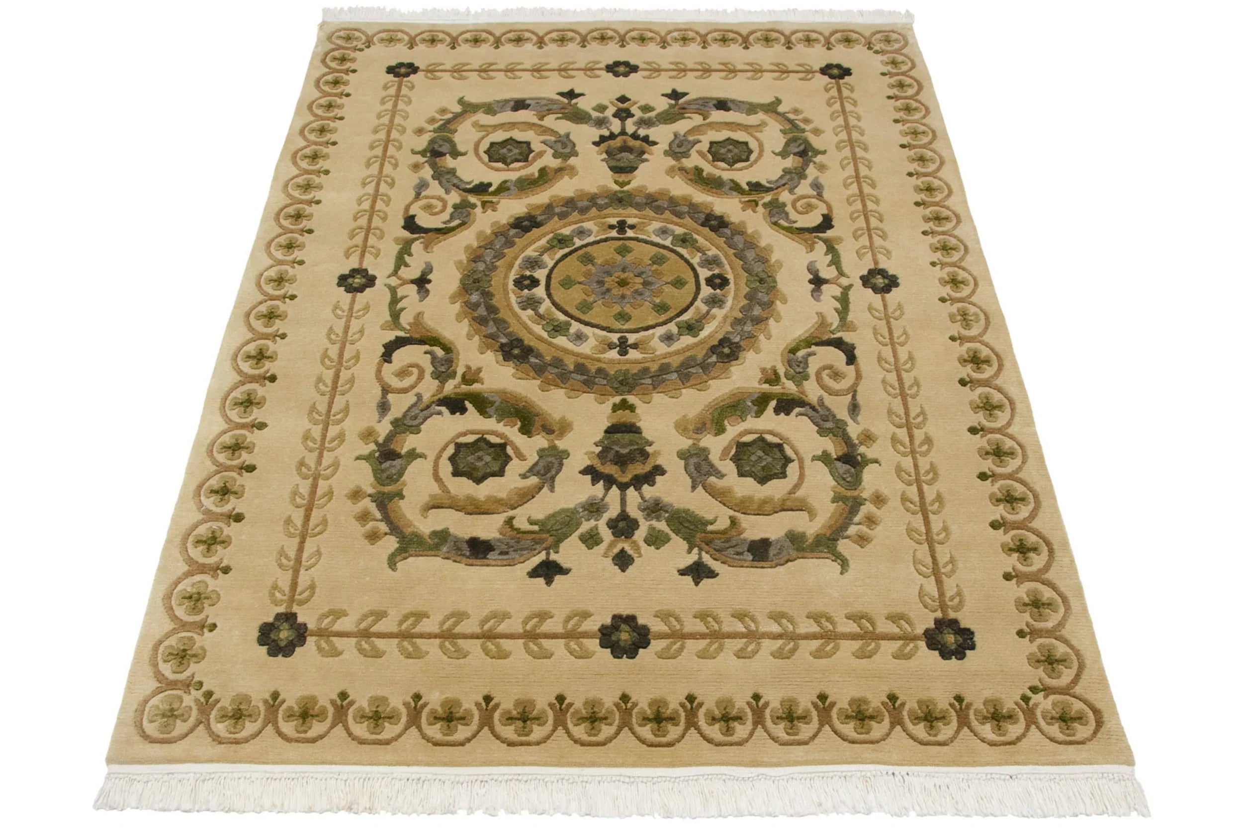 4x6 Vintage Indian Savonnerie Design Rug