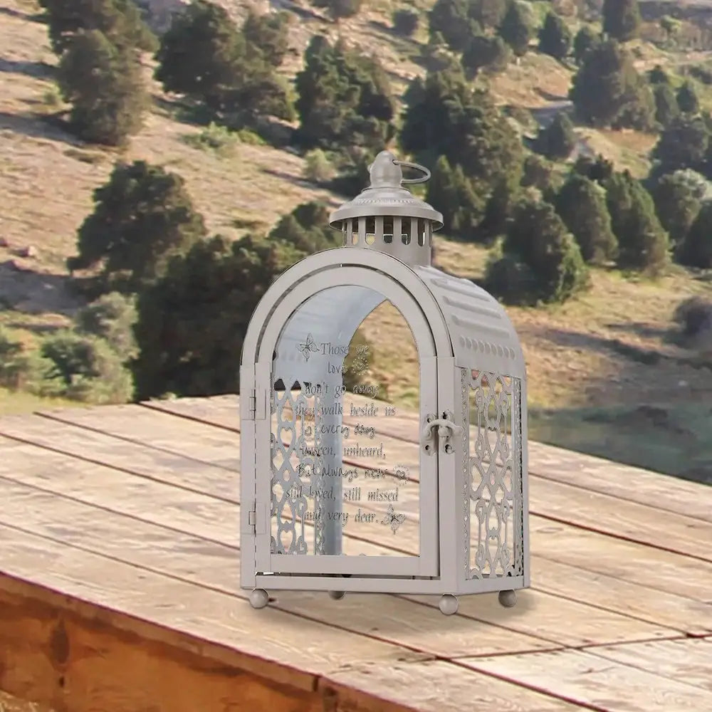 11'' High Memorial Remembrance Lantern by JHY DESIGN, grey decorative lantern with glass panels