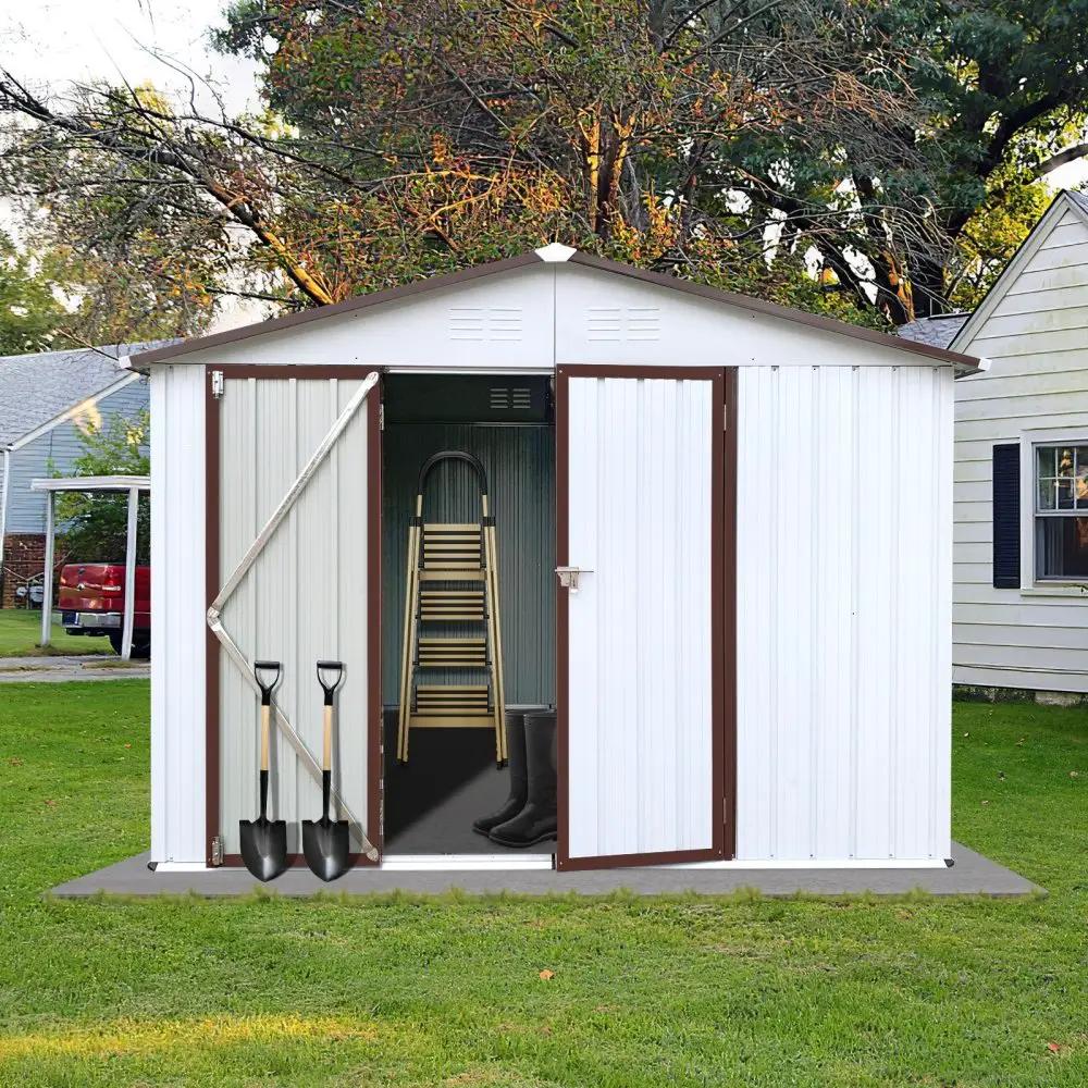 [08X10FT] Premium Large White Outdoor Metal Garden Storage Shed (SAK93617)