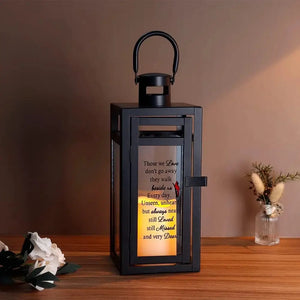 12-inch Memorial Lantern by JHY DESIGN, matte black decorative candle lantern with glass panel and warm glow.