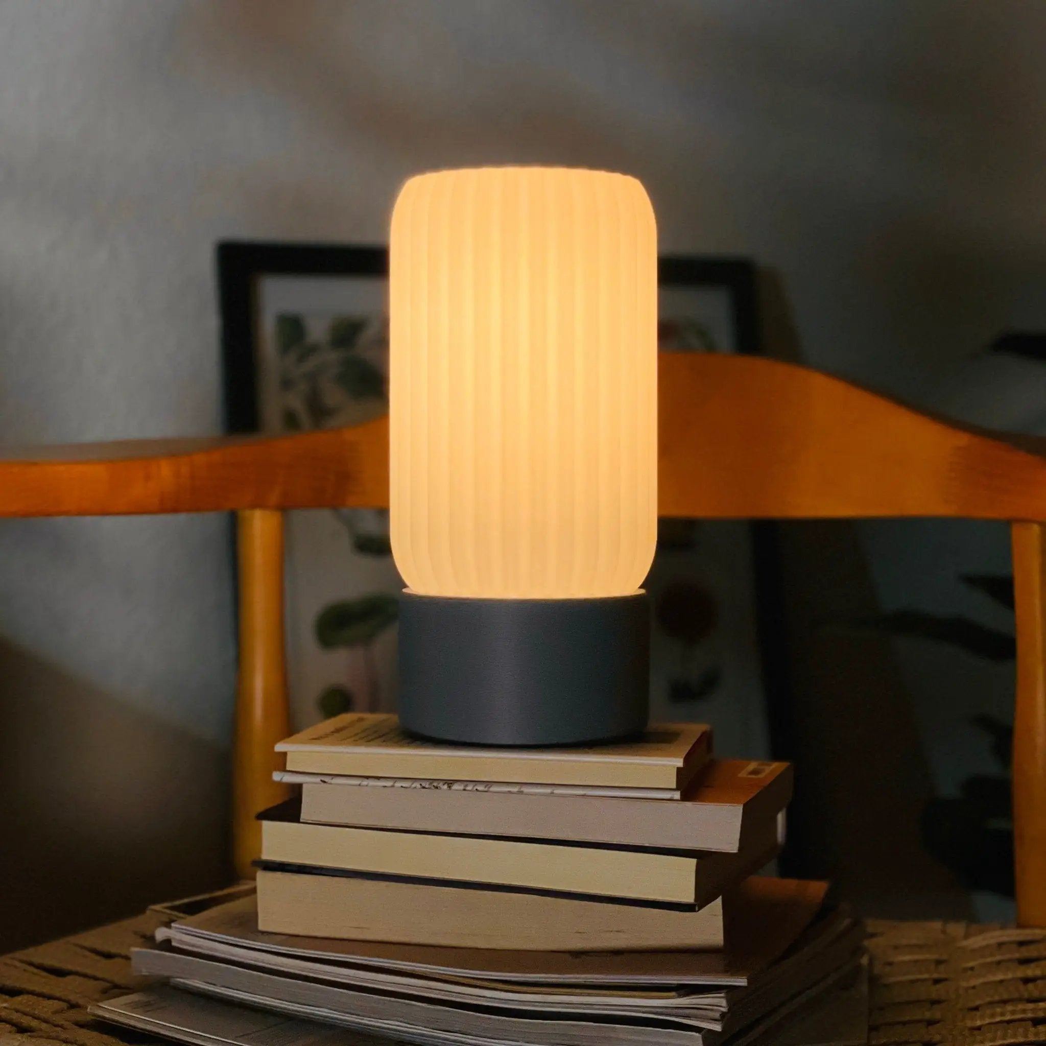 Milk Shade Barrel Table Lamp, cream ribbed shade on a matte black base by Terra Labs