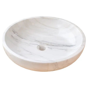 Villohome Calacatta white marble vessel sink, polished round bathroom basin, 19-inch diameter