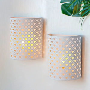 Set of 2 white heart-shaped wall sconce lamps, 8-inch tall, battery operated, by JHY DESIGN