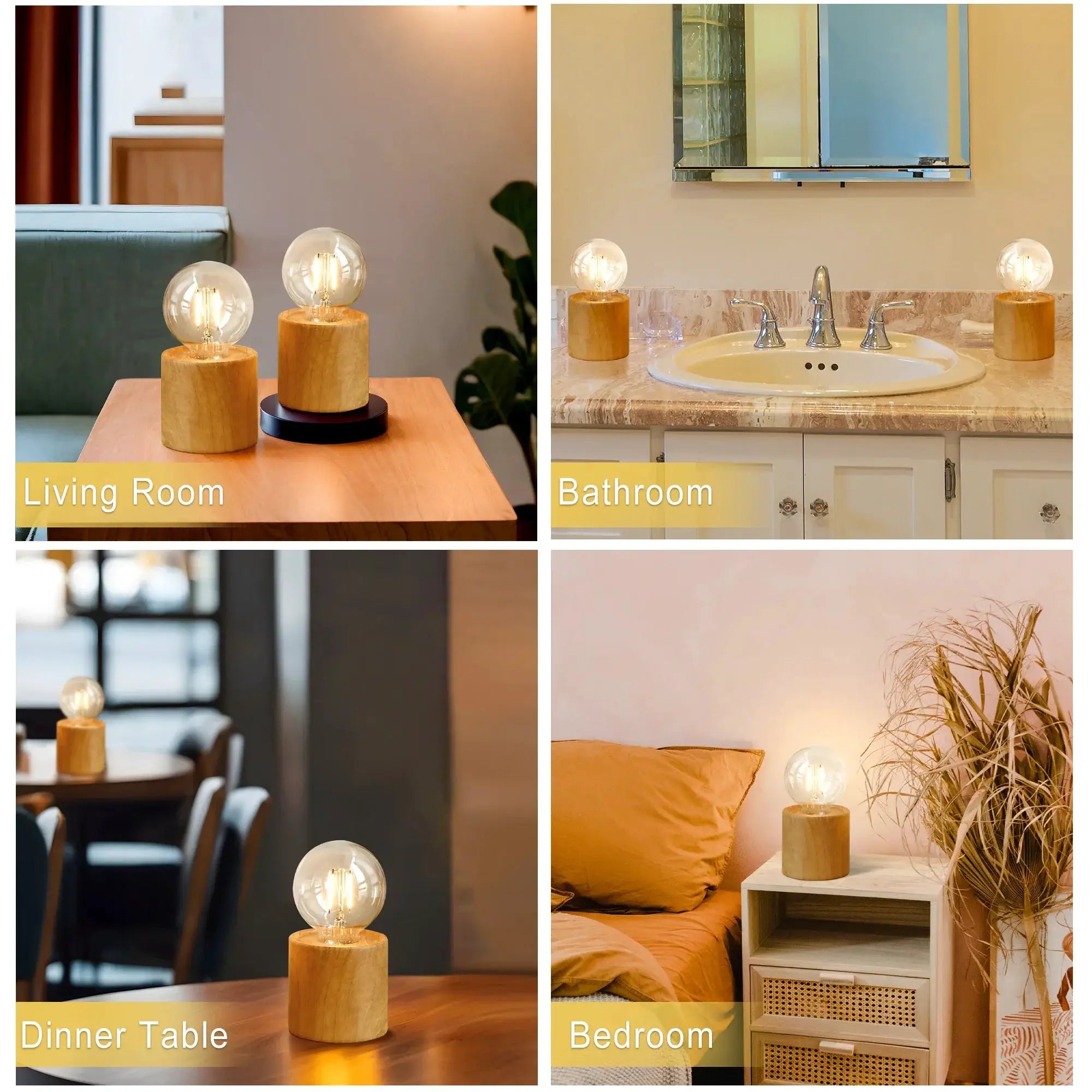Ceramic wood-grain table lamp set of 2, 6.5-inch tall, battery-operated, by JHY DESIGN