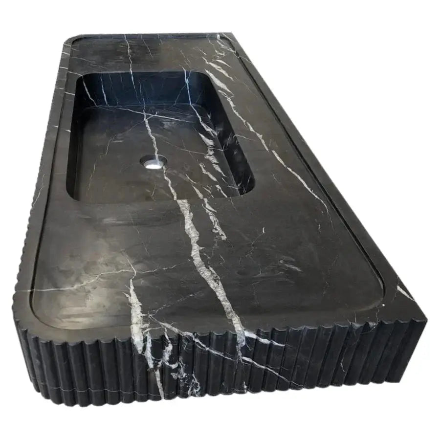 Nero Marquina Marble wall-mount bathroom vanity sink with fluted front