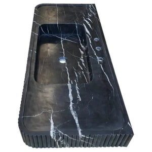Nero Marquina marble wall-mount bathroom vanity sink with fluted front by Villohome; 48 in L x 20 in W x 5 in H