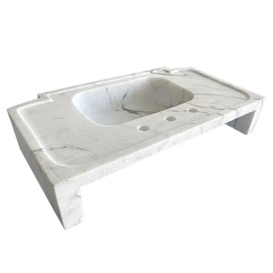 New York White Marble wall-mount bathroom sink, polished, 28in L x 18in W x 6in H with three faucet holes