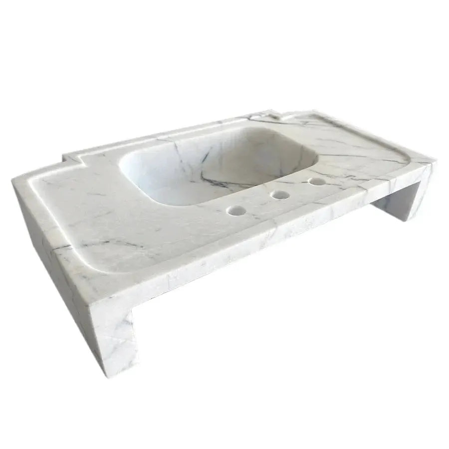 New York White Marble wall-mount bathroom sink, polished, 28in L x 18in W x 6in H with three faucet holes