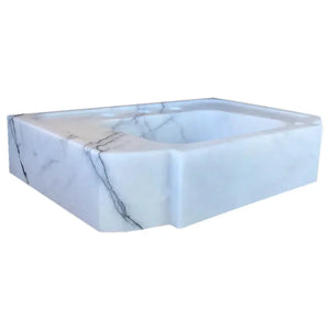 New York White Marble wall-mount bathroom sink by Villohome, polished white with gray veining.
