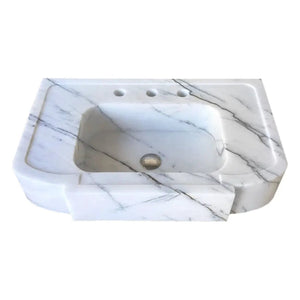 New York White Marble wall-mount bathroom sink, polished, 18x28 inches, with gray veining and three-hole faucet area.