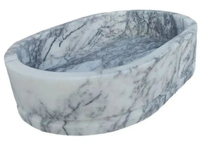 New York Marble Ellipse wall-mount bathroom sink by Villohome; white marble with grey veining