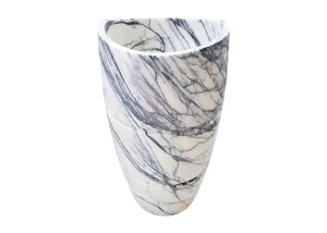 New York Marble Designer pedestal sink in white marble with gray veining; Villohome bathroom sink, 22x22x34 inches