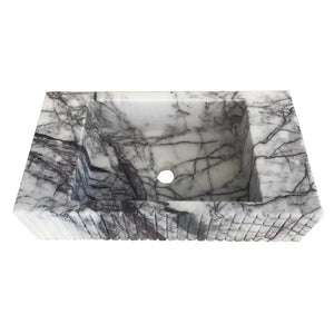 Villohome New York Marble wall-mount bathroom sink with fluted front in white with gray veining
