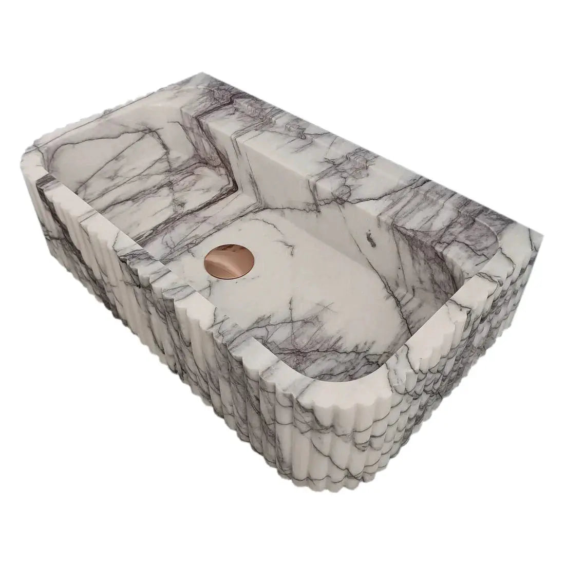 New York Marble wall-mount sink with ribbed textured sides and copper drain, Villohome