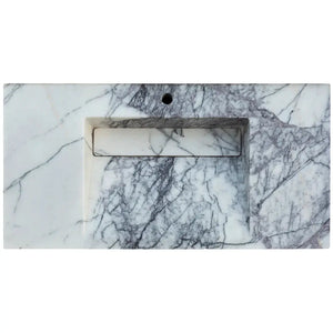Villohome New York Marble wall-mount bathroom sink with integrated rectangular drain cap, white-gray veined marble