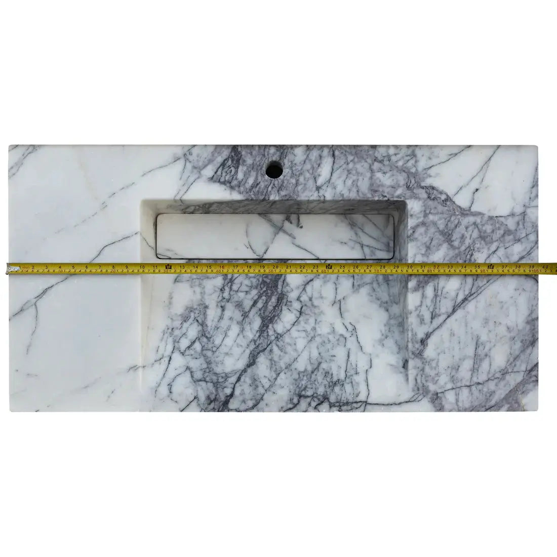 New York Marble wall-mount bathroom sink by Villohome, white with gray veining, 40-inch.