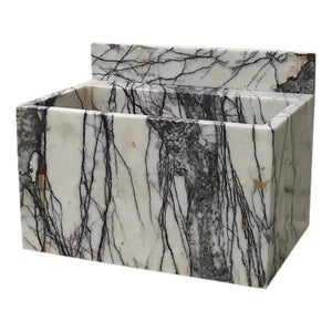 New York Marble wall-mount bathroom sink with backsplash by Villohome, white marble with black veining