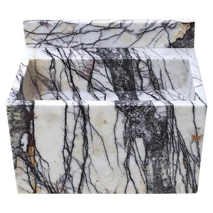 Villohome New York Marble wall-mount bathroom sink with backsplash; white marble with black veining, 16 x 24 x 12 in.