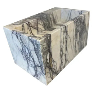 New York Marble wall-mount bathroom sink by Villohome, white marble with gray veining