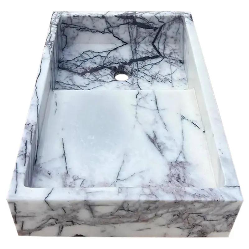 Villohome New York Marble wall-mount bathroom sink, polished white with dark gray veining, 16x24x5