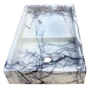New York Marble wall-mount bathroom sink by Villohome, polished white marble with gray veining, 16x24x5 in.