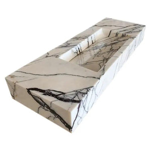 Villohome New York Marble wall-mount bathroom sink, white marble with black veining, hidden drain