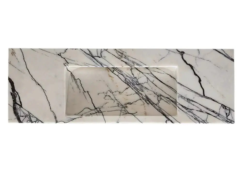 New York Marble wall-mount bathroom sink with hidden drain in white marble with gray veining by Villohome