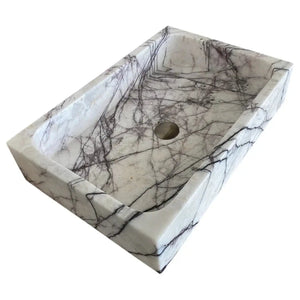 New York Marble rectangular wall-mount bathroom sink by Villohome; polished white marble with dark veining.