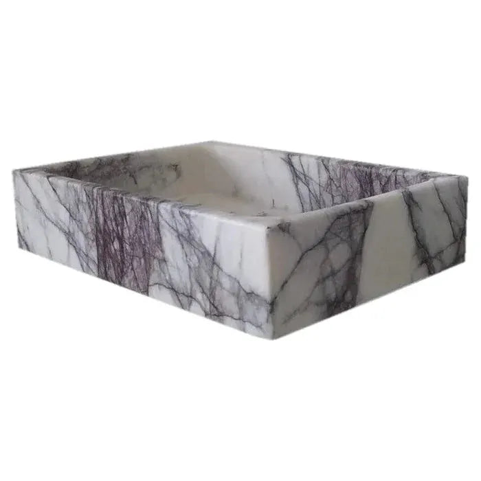 New York Marble rectangular wall-mount bathroom sink, Villohome, polished marble with purple veining, 16x24x5 in.