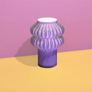 Oppi Table Lamp by Terra Labs; purple ribbed glass with white top.