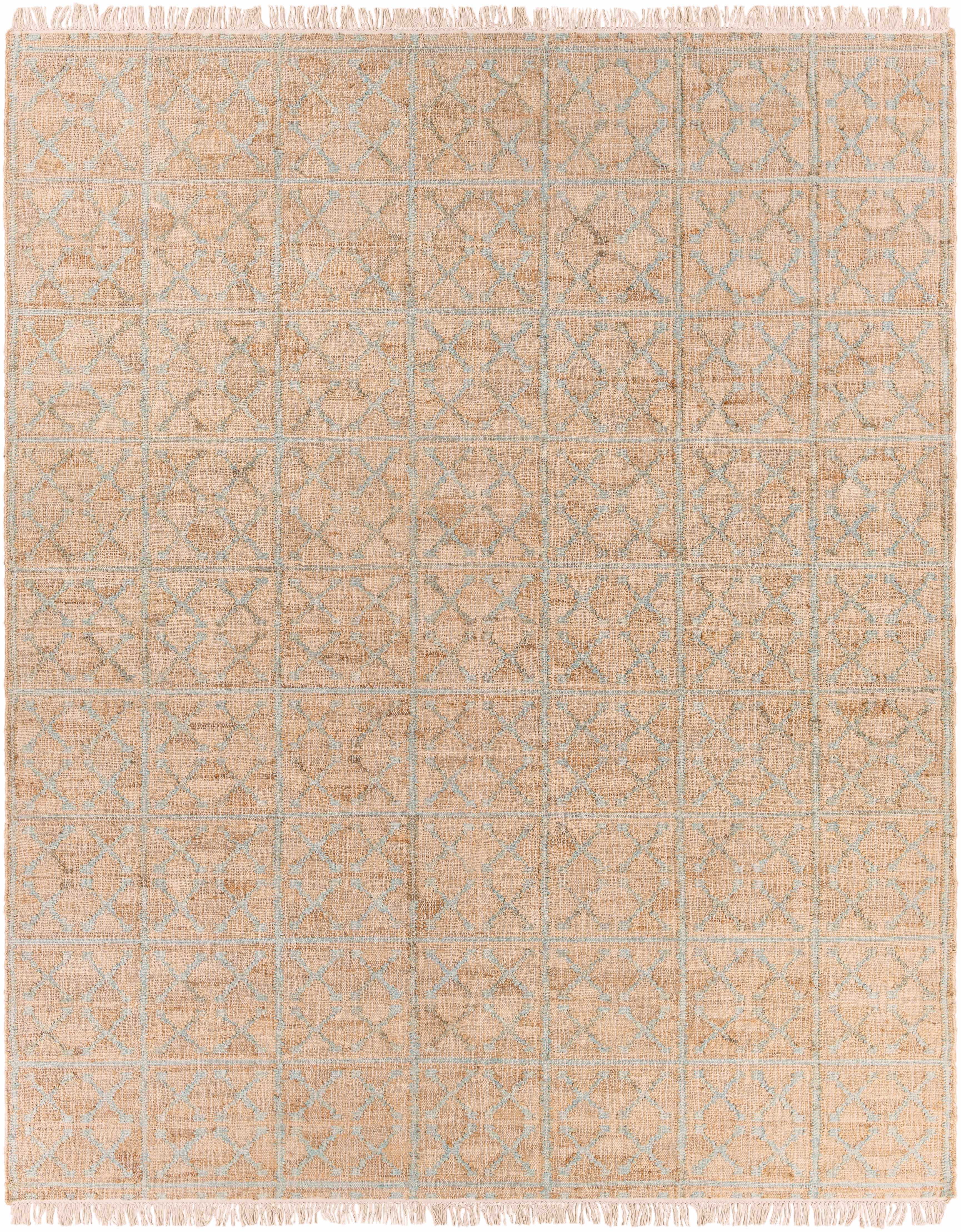 Rice Dusty Sage Fringed Jute Carpet
