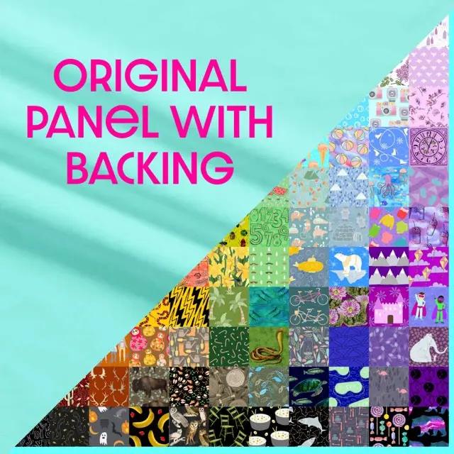 Hidden Pictures Blue Minky Quilt Panel by Block Party Quilt Co; original fabric panel with backing, patchwork collage