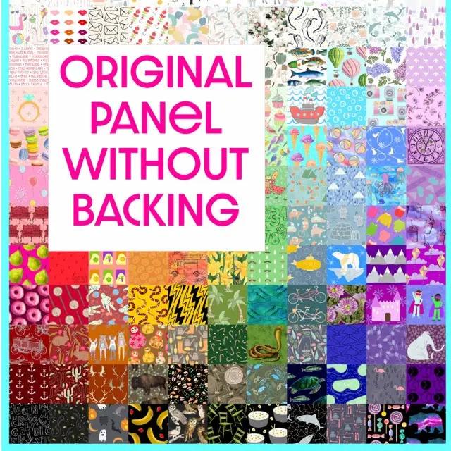 Hidden Pictures Blue Minky Quilt Panel by Block Party Quilt Co, Original fabric panel with a mosaic of prints