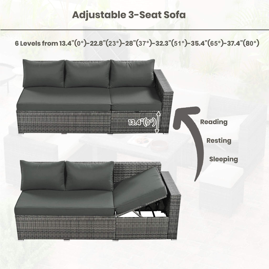 Outdoor 6-Piece All-Weather PE Rattan Sofa Set With Adjustable Seat, Storage Box, Removable Covers, And Tempered Glass Table Top (SAK37221)