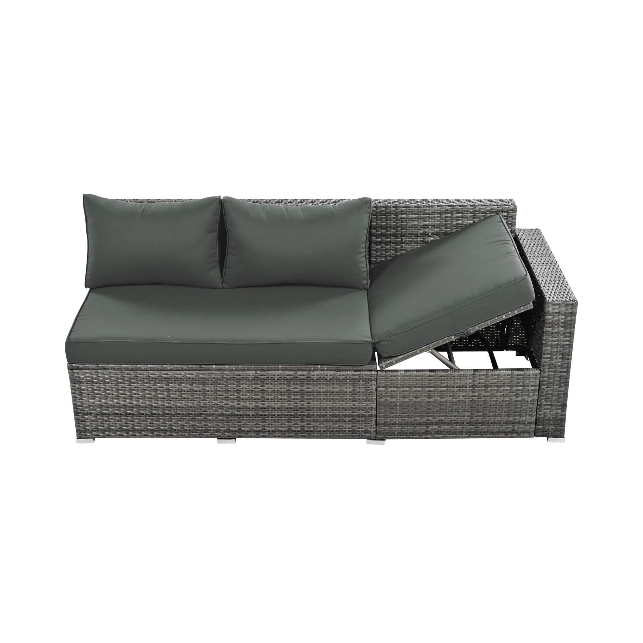 Outdoor 6-Piece All-Weather PE Rattan Sofa Set With Adjustable Seat, Storage Box, Removable Covers, And Tempered Glass Table Top (SAK37221)