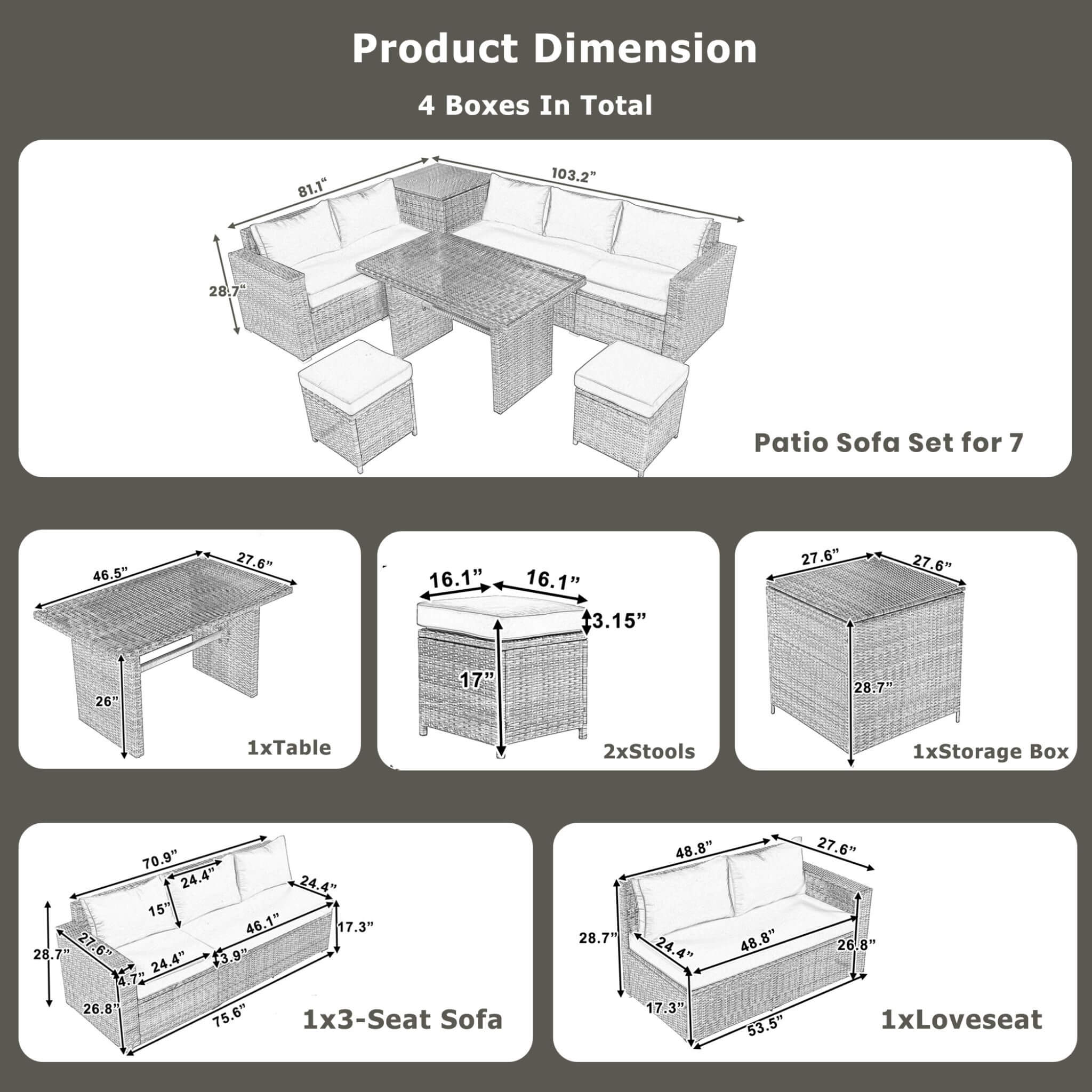 Outdoor 6-Piece All-Weather PE Rattan Sofa Set With Adjustable Seat, Storage Box, Removable Covers, And Tempered Glass Table Top (SAK37221)