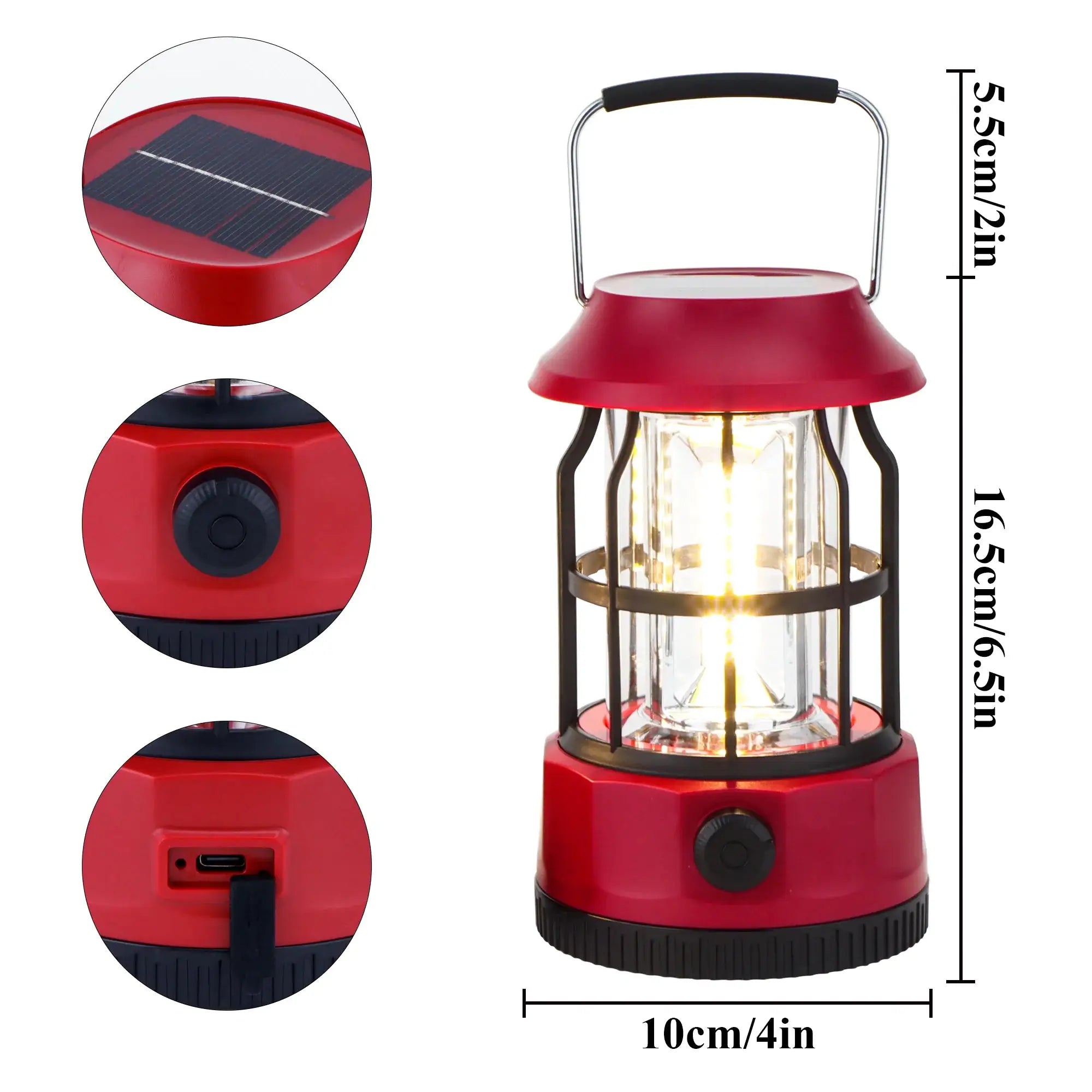 Set of 2 JHY DESIGN LED solar camping lanterns, red and dimmable outdoor lights