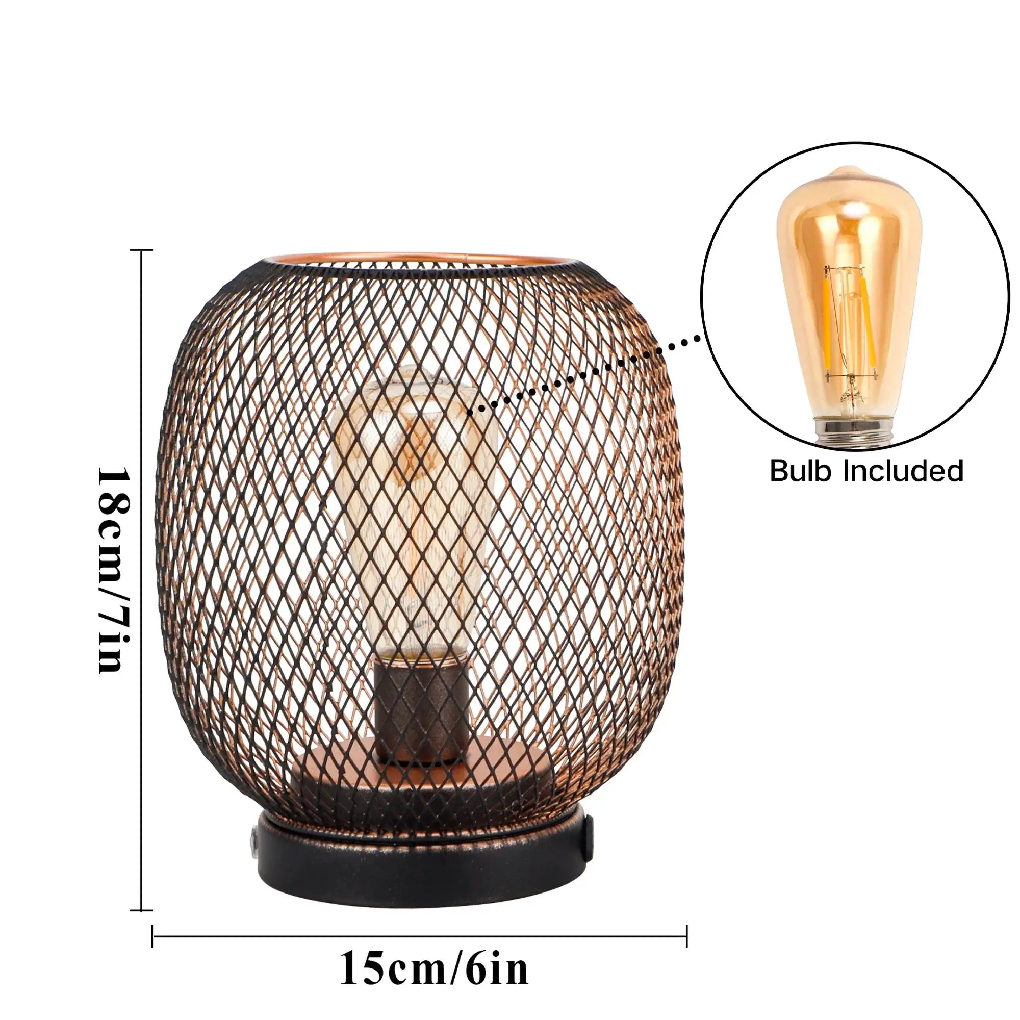 Table lamp with bronze metal cage shade, 7in tall, touch-activated, battery-operated by JHY DESIGN