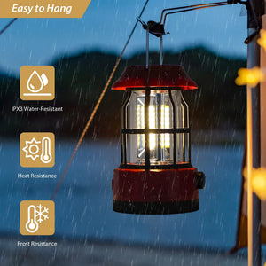 Set of 2 JHY DESIGN LED Solar Camping Lanterns, dimmable brightness, IPX3 water-resistant