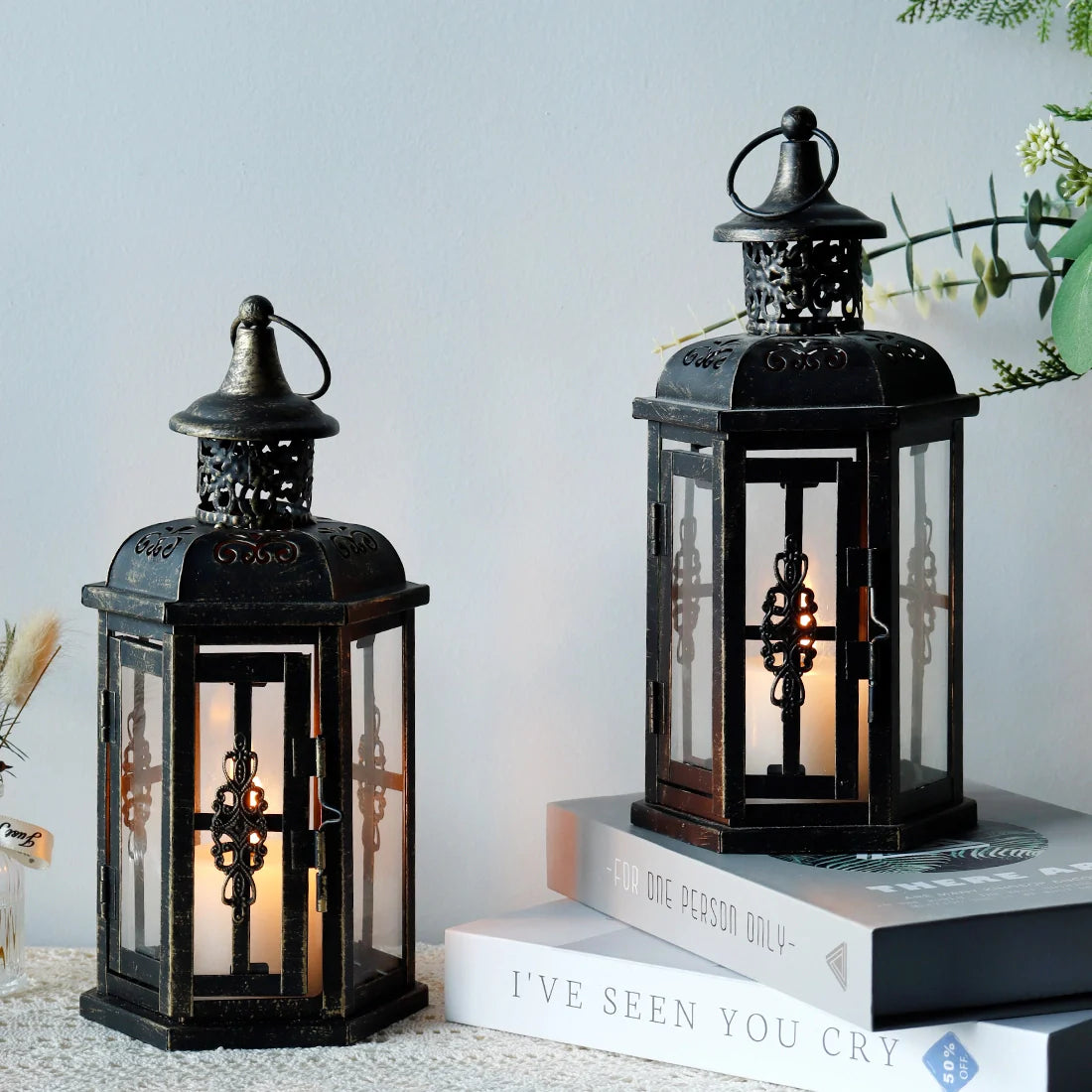 12“H Medium Metal Candle Holder(Black with Gold Brush)