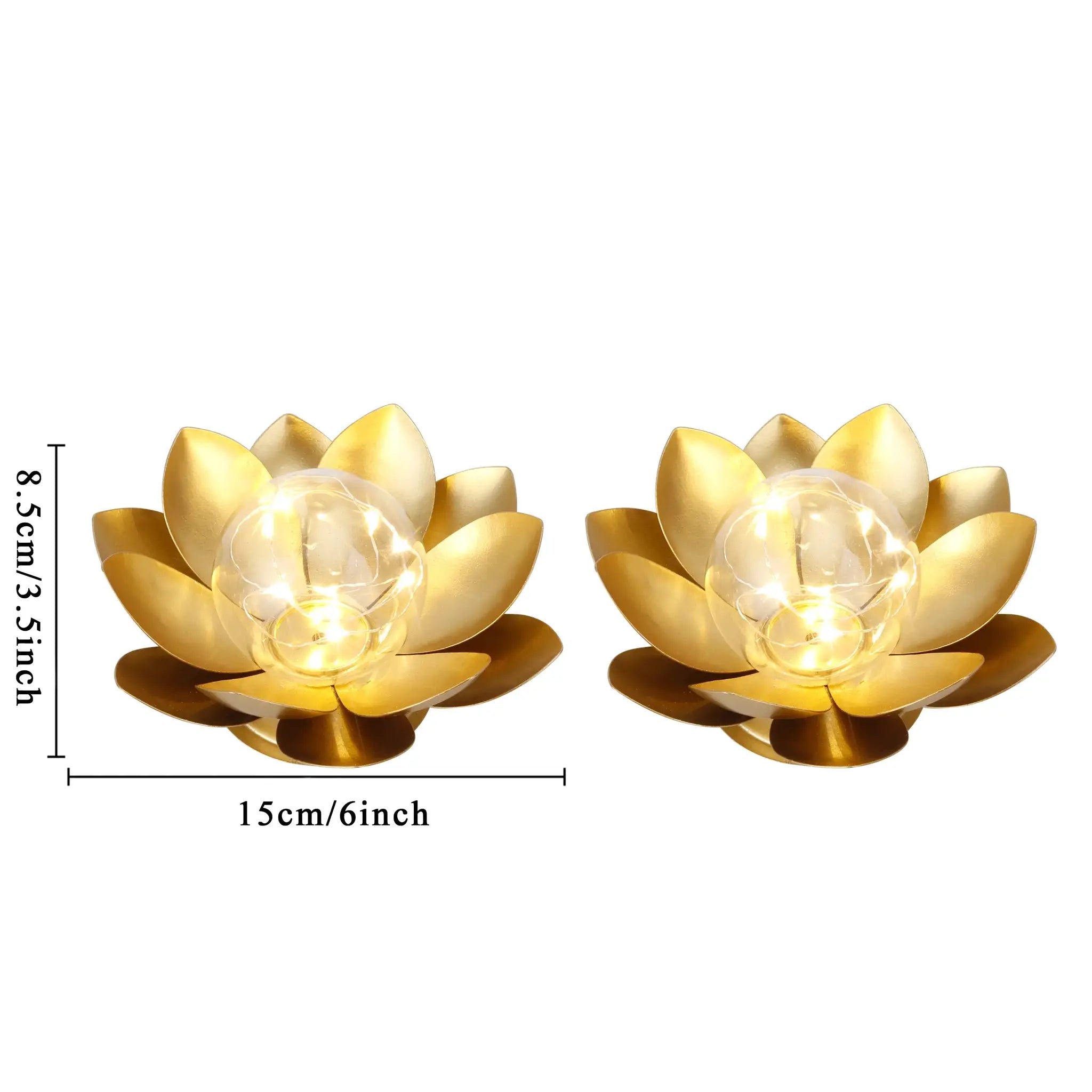 Set of 2 gold lotus table lamps, battery-operated by JHY DESIGN