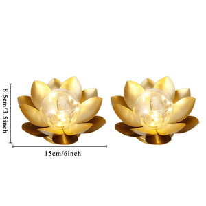 Set of 2 gold lotus table lamps, battery-operated by JHY DESIGN