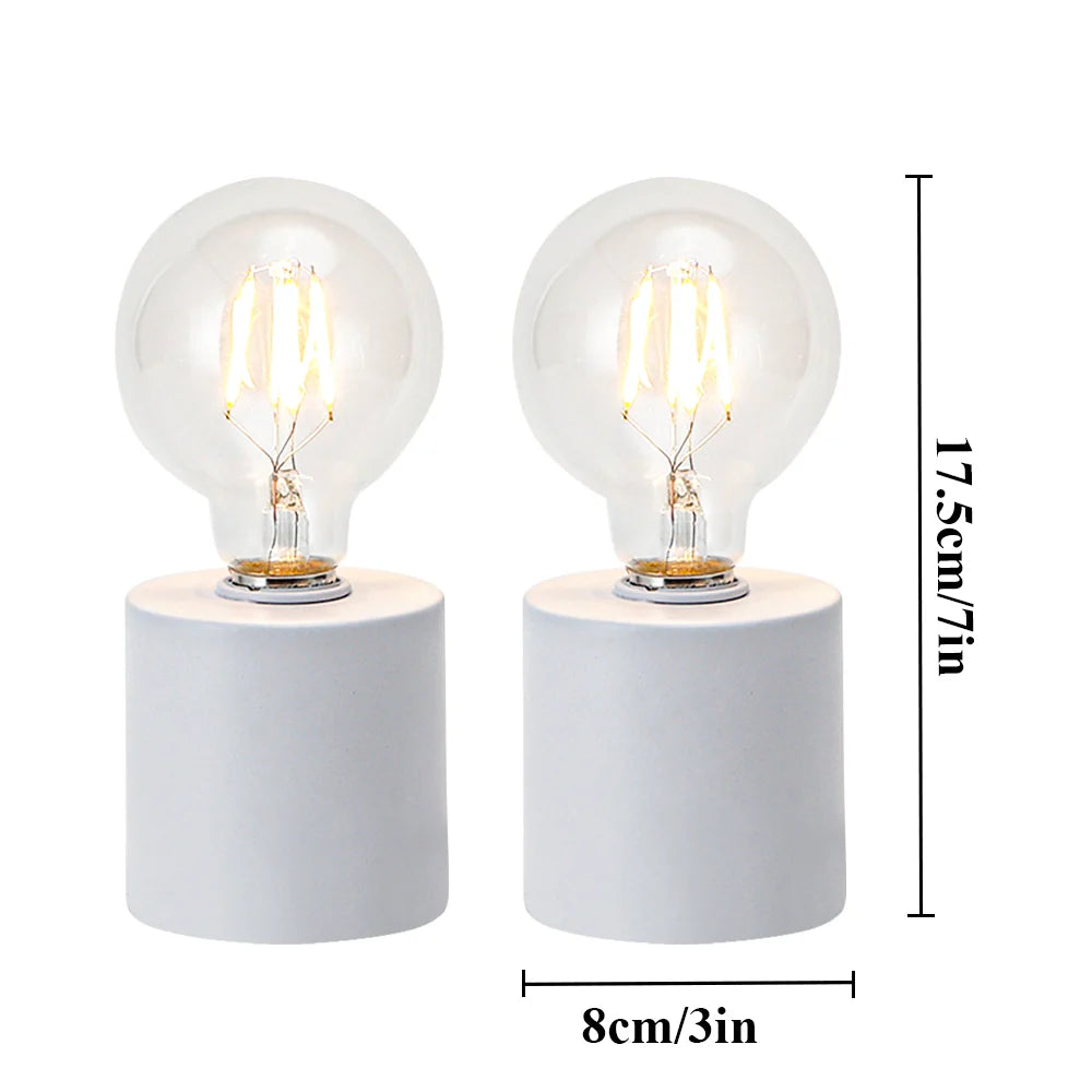 Set of 2 7"Tall White Table Lamp Battery Powered(White)